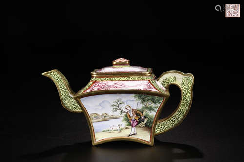 A COPPER ENAMELED WESTERN STYLE TEAPOT