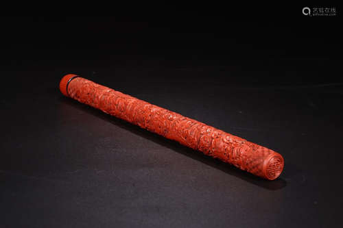 A RED LACQUER WARE INCENSE TUBE