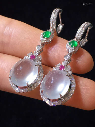 A PAIR OF ICY JADEITE EAR RINGS