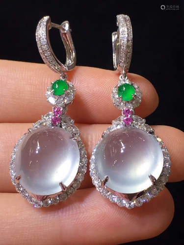 A PAIR OF ICY JADEITE EAR RINGS