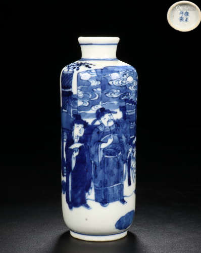 A CHARACTER STORY PATTERN BLUE AND WHITE SNUFF BOTTLE