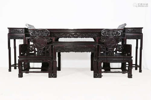 A SET OF ZITAN WOOD GANODERMA PATTERN FURNITURE