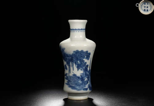 A 'KANGXI' MARK CHARACTER STORY PATTERN BLUE AND WHITE PATTERN VASE