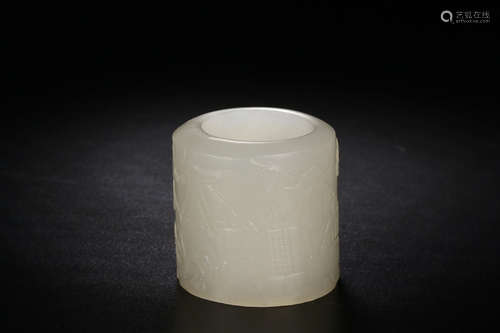 A HETIAN JADE CARVED LANDSCAPE RING