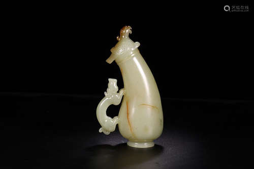 A HETIAN JADE FOLLOW BRONZE  CARVED DRAGON AND PHOENIX POT