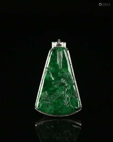 A JADEITE PENDANT WITH 18K PLATINUM EMBEDDED