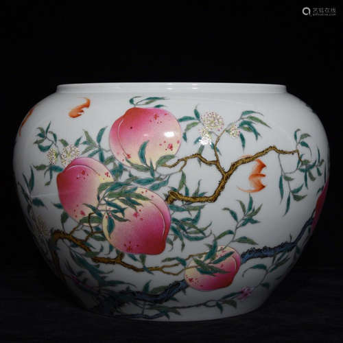 A YONGZHENG MARK FAMILLE ROSE BRUSH WASHER OF PEACH PAINTING