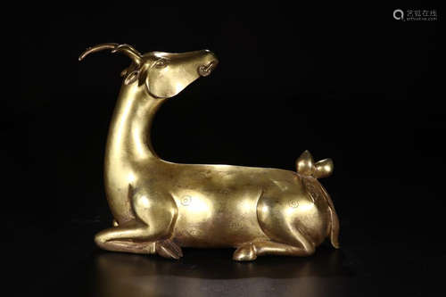 A COPPER GILDED SIKA DEER ORNAMENT