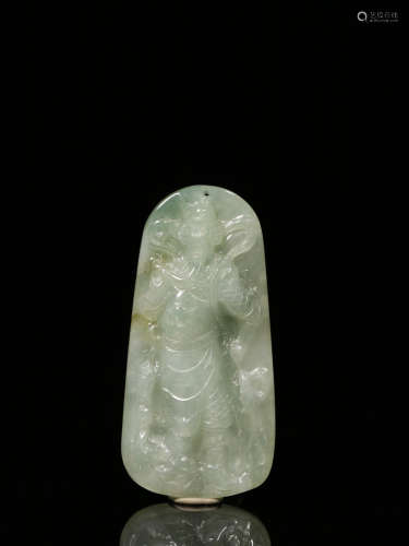 A JADEITE TABLET OF GUANYU CARVING