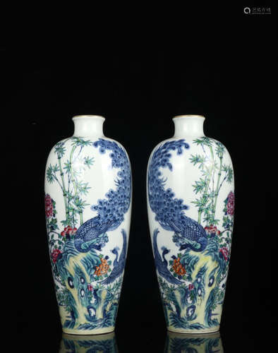 PAIR OF QIANLONG MARK DOUCAI VASES