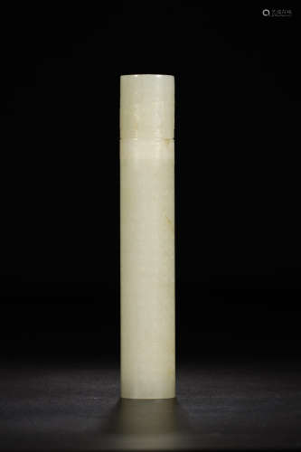 A HETIAN JADE INCENSE TUBE WITH POETRY