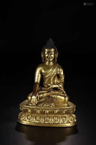 A COPPER GILDED SAKYAMUNI BUDDHA STATUE