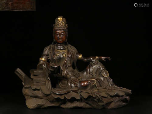 A YONGLE MARK COPPER BUDDHA WITH PARTLY GILT BRONZE