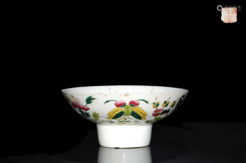 A TONGZHI MARK FAMILLE ROSE BOWL WITH HIGH STEM