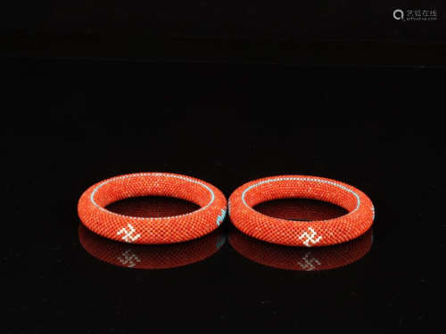 PAIR OF RED CORAL BANGLE