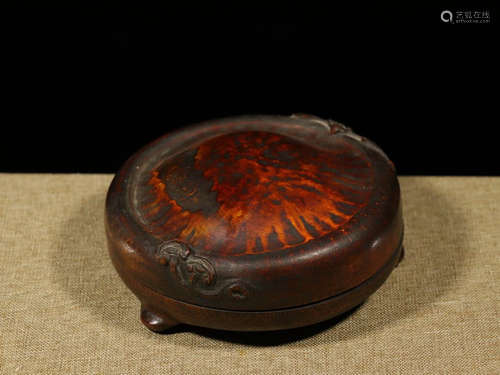 A BAMBOO BOX WITH BAT CARVING&COVER