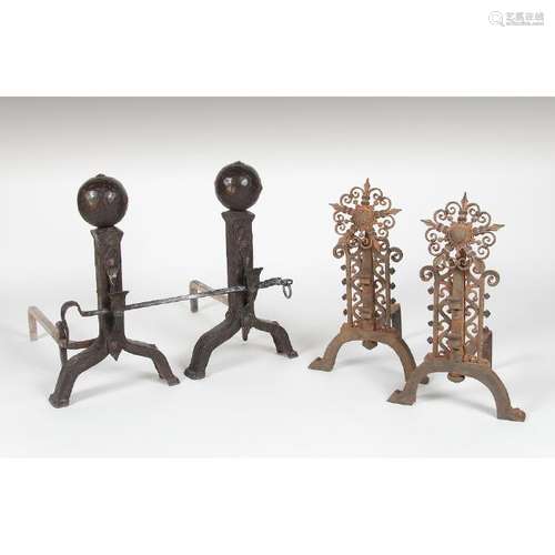 Two Pairs of Arts and Crafts Andirons, Plus