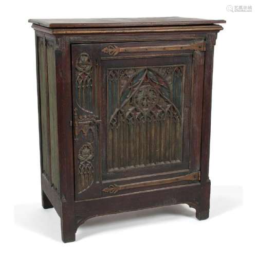 Gothic-Style Carved Music Cabinet