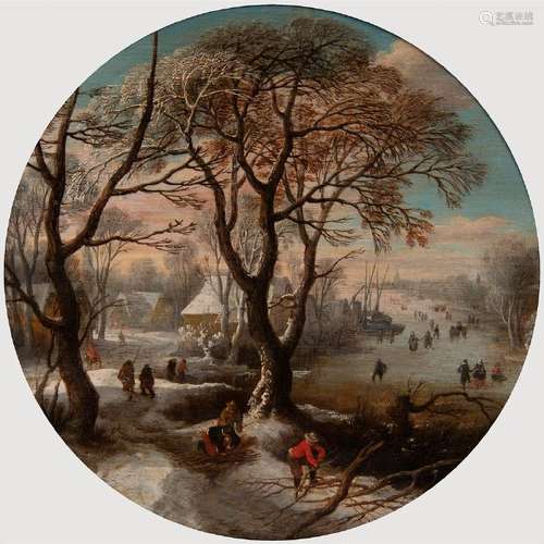 19th Century Dutch Winter Scene Oil on Board