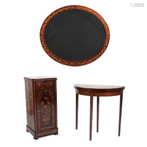 Marquetry Game Table, Stand, and Mirror