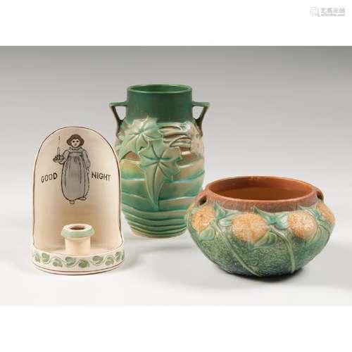 Roseville Pottery Vases and Chamberstick