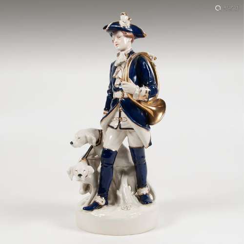 Royal Dux Hunter and Dogs Porcelain Figural Group