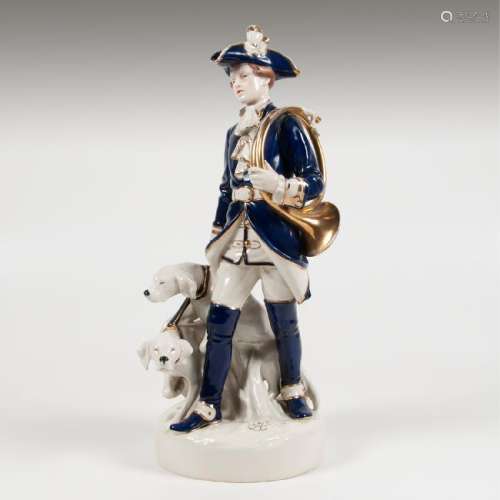 Royal Dux Hunter and Dogs Porcelain Figural Group
