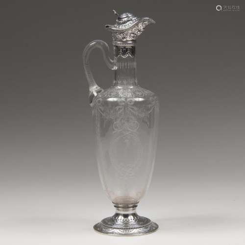 Gorham Sterling and Etched Glass Ewer