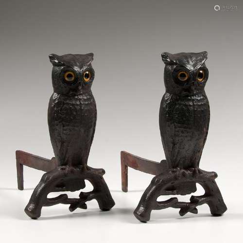 Cast Iron Owl Andirons