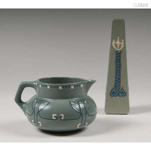 Roseville Pottery Vase and Pitcher, Aztec