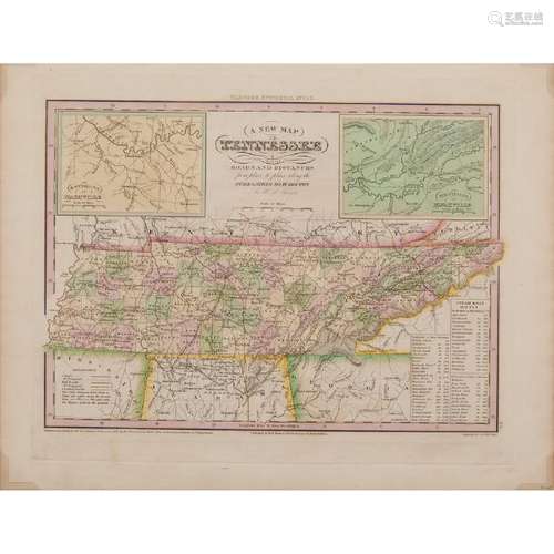 Henry S. Tanner Engraved Map of Tennessee with Colors