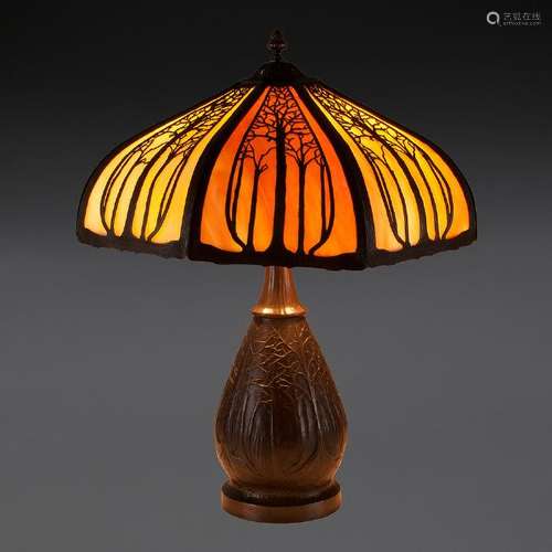 Arts and Crafts Tree Slag Glass Lamp