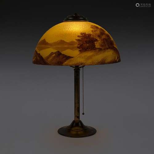 Table Lamp with Painted Glass Shade