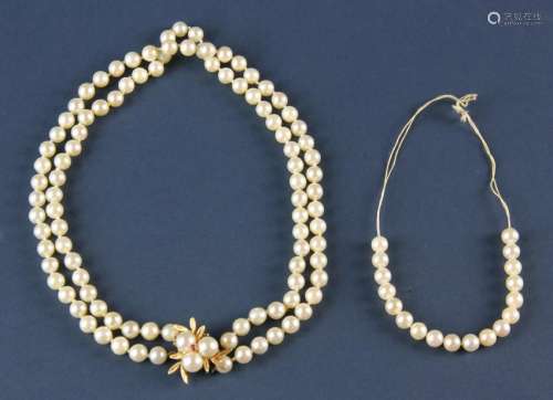 Double Strand Pearl Necklace with Gold Clasp