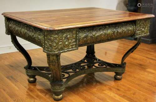 19thC French Embossed Brass Table