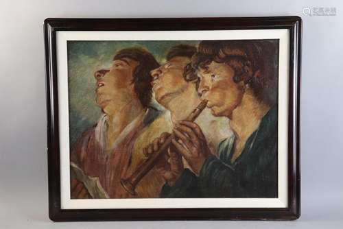 19th/20thC Oil on Canvas of Flute Players