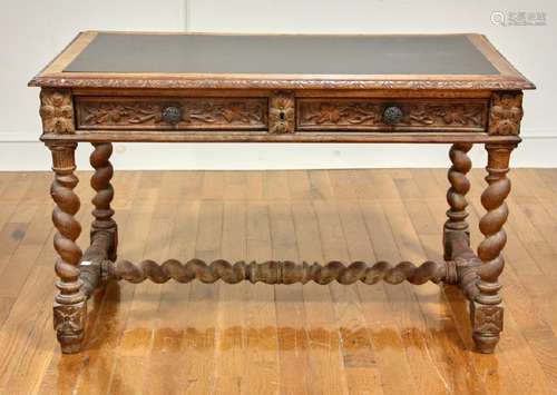 19th Century Carved Golden Oak Desk