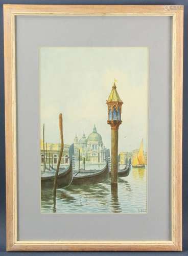 Umberto Zini, Watercolor, Venetian Canal