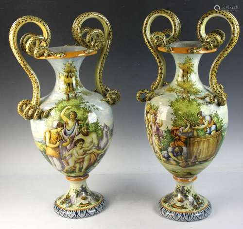 Pair of C1915 Capodimonte Urns with Serpents