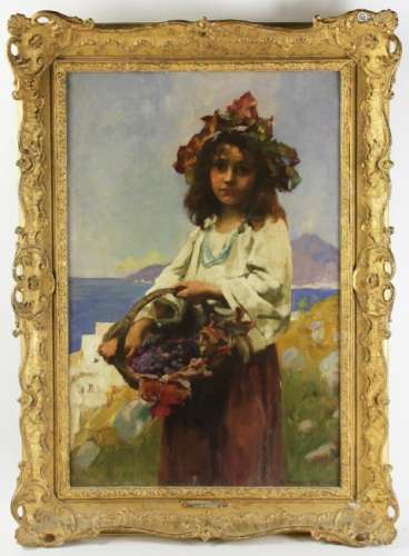 Signed W. R. Lavender, Young Girl Collecting Fruit