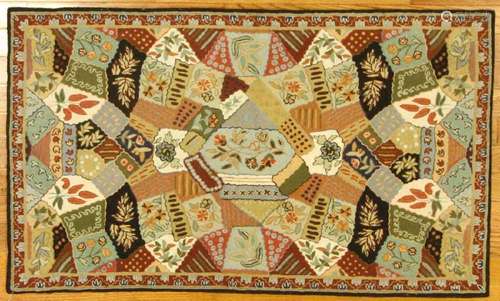 Unusual Crewel Patchwork Handmade Rug