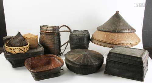 (14) Asian Rattan Hats and Baskets