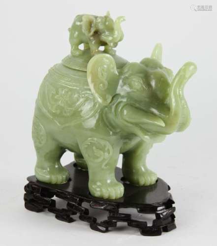 Chinese Carved Hardstone Elephant Form Vase
