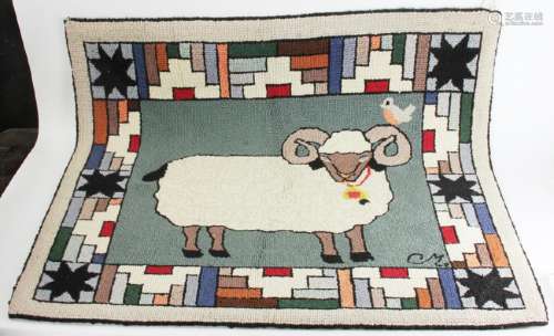 Claire Murray Hooked Rug Ram Motif