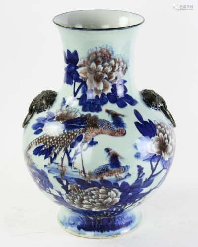 Chinese Blue and White Copper Red Zun Vase