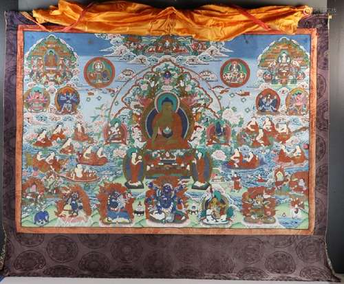 20thC Chinese Tibetan Thangka Watercolor