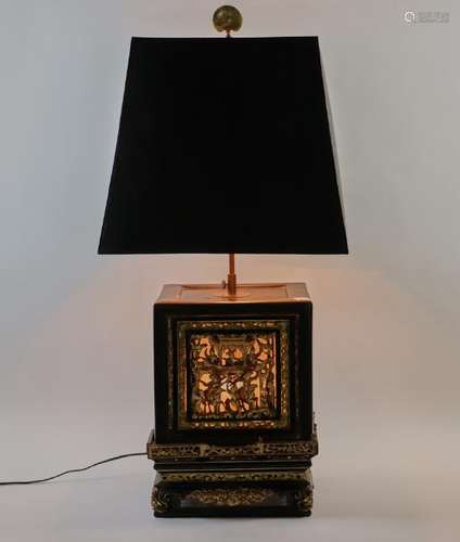 19thC Chinese Carved and Gilded Seal Box Lamp