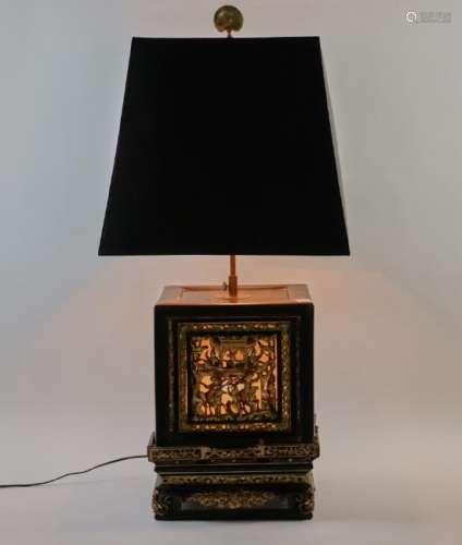 19thC Chinese Carved and Gilded Seal Box Lamp