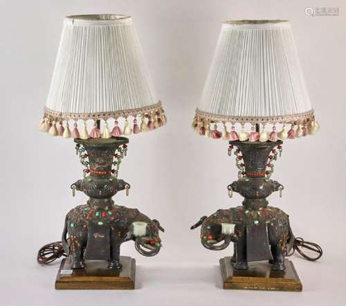 Chinese Silver Figural Elephant Lamps