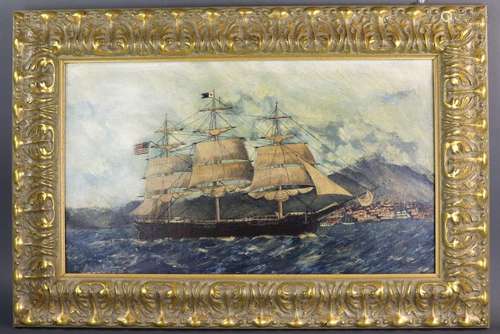 D Appleton, US Ship at Sea, Oil on Board